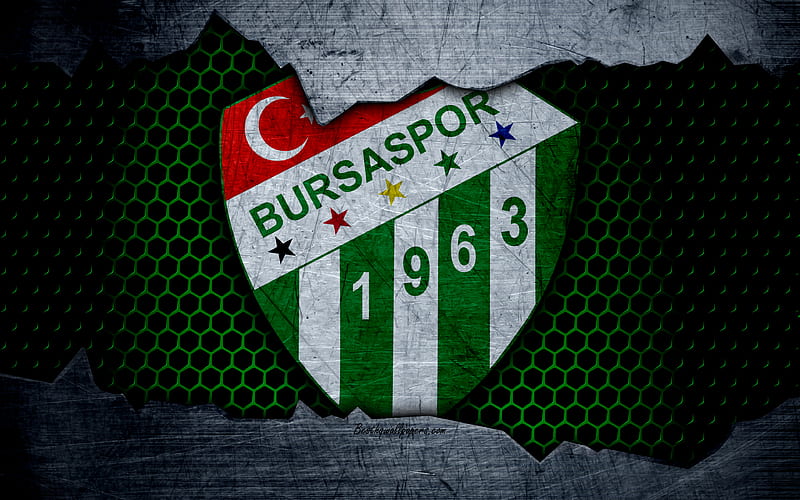 Bursaspor logo, Super Lig, soccer, football club, grunge, Bursaspor FC, art, metal texture, HD wallpaper