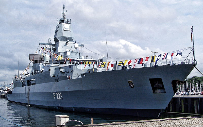 Hessen, F221, German frigate, German Navy, German warships, German frigate Hessen, Sachsen-class frigate, German Armed Forces, HD wallpaper