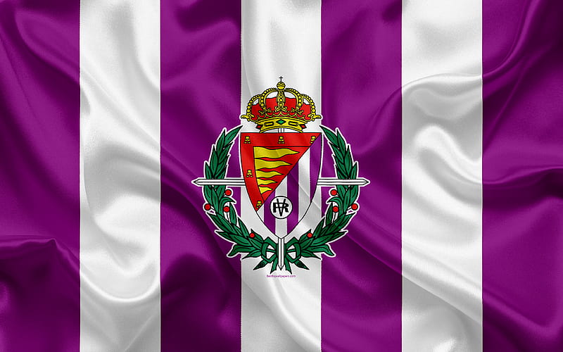 Real Valladolid CF silk texture, Spanish football club, logo, emblem, purple white flag, Segunda, Division B, LaLiga2, Valladolid, Spain, football, HD wallpaper