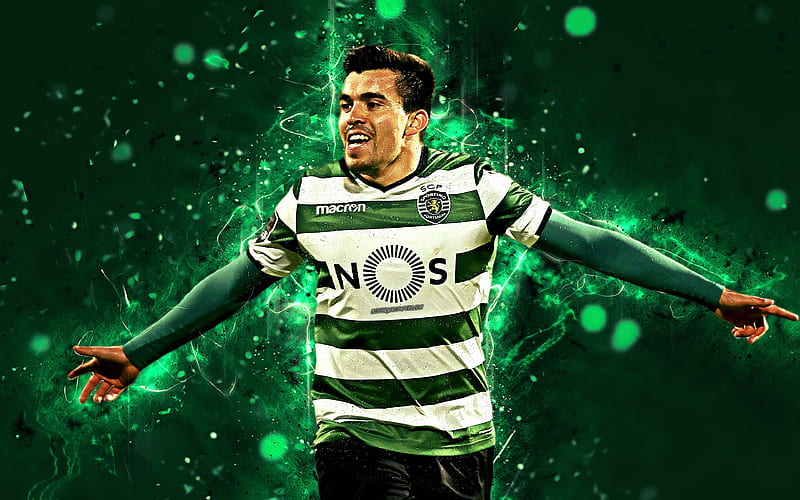 Marcos Acuna abstract art, Argentine footballer, Sporting, soccer, Acuna, Primeira Liga, footballers, neon lights, Sporting FC, HD wallpaper