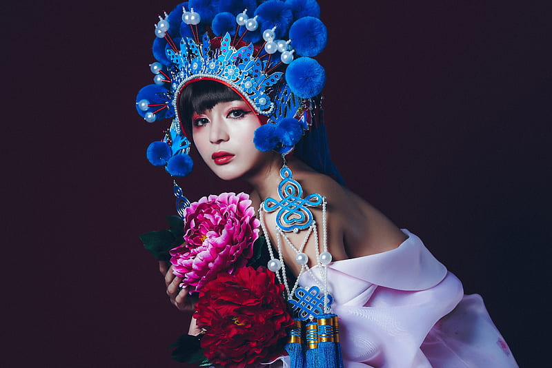 Women, Asian, Flower, Makeup, Model, Style, HD wallpaper