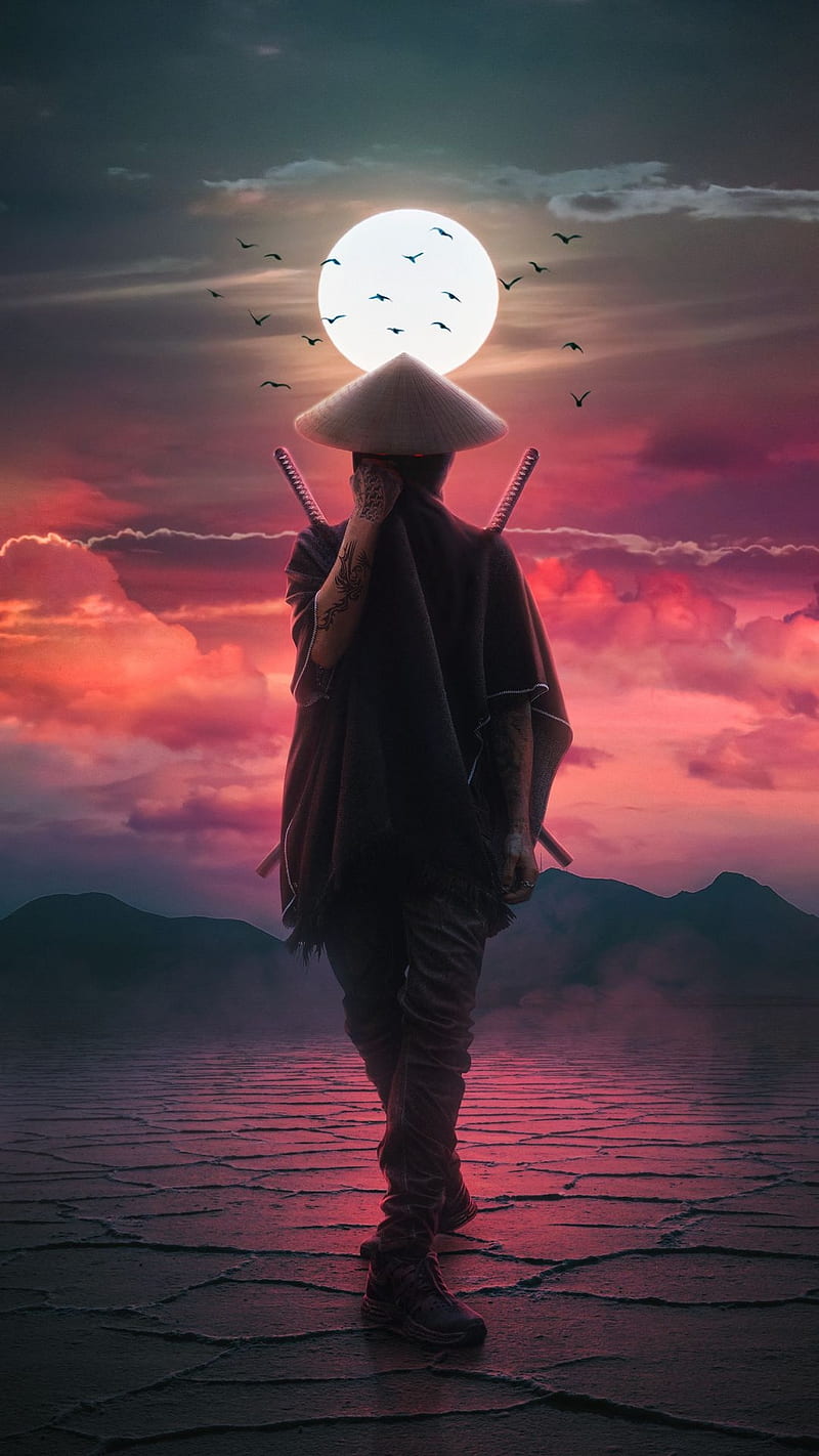 Samurai Warrior Sunset 4K Phone iPhone Wallpaper #4870a