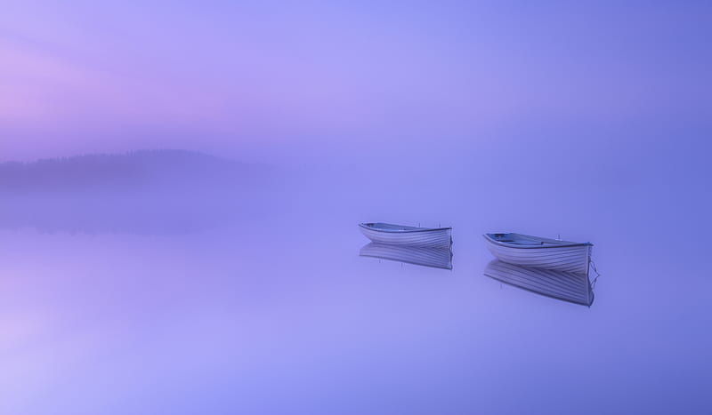 scoatland, morning, mist, rowing boats, scenery, Nature, HD wallpaper