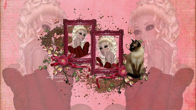 Simple Pleasures Poser, poser, flowers, collages, cat, pink, HD wallpaper
