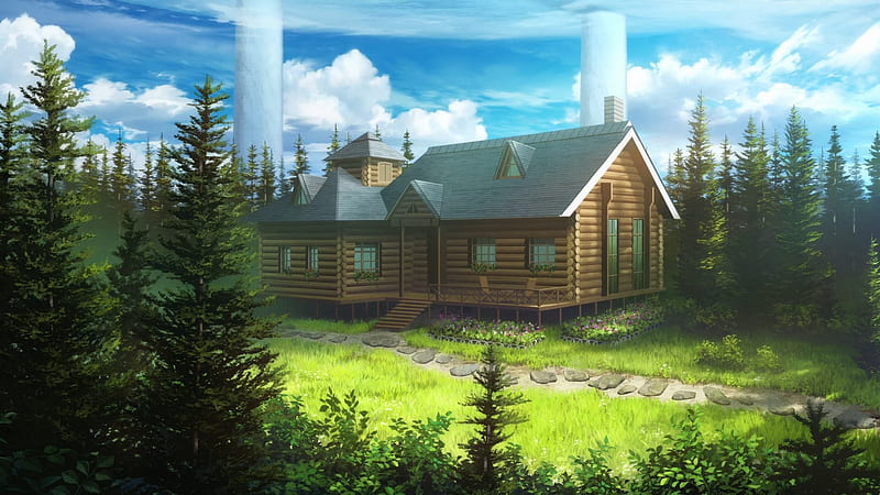 Anime Forest House, Sword Art Online, Scenery, Forest, Anime, SAO, House, Nature, HD wallpaper