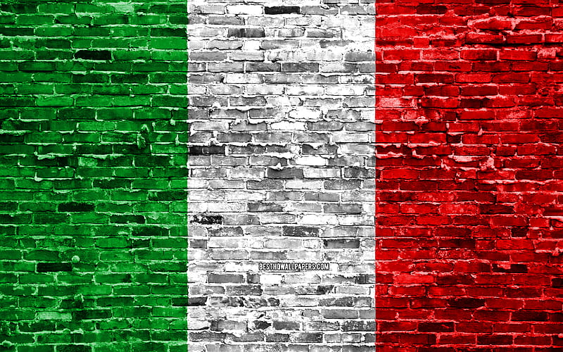 Italian flag, bricks texture, Europe, national symbols, Flag of Italy, brickwall, Italy 3D flag, European countries, Italy, HD wallpaper