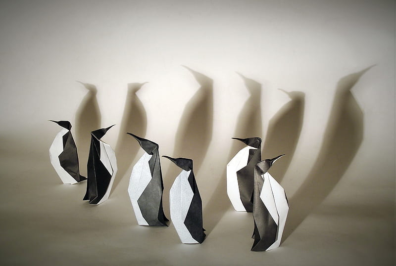 Penguins Origami, penguins, origami, artwork, creative, HD wallpaper