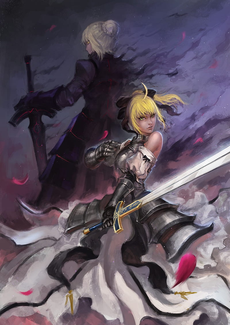 Saber, guerra, swords, anime, HD wallpaper