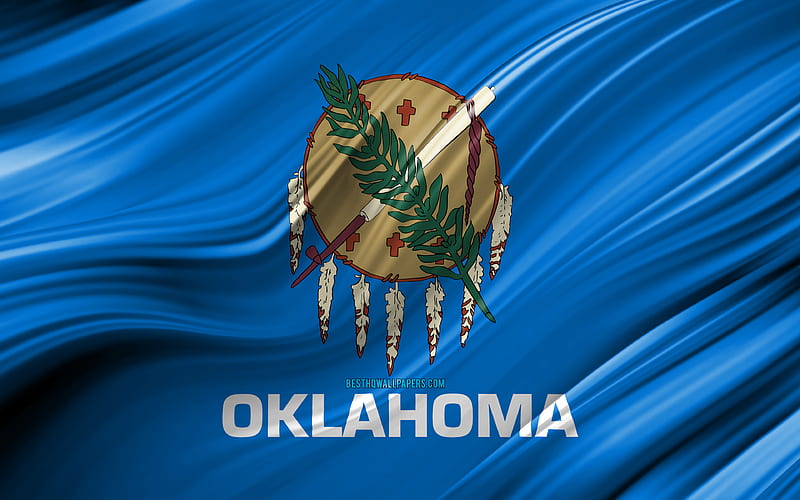 Oklahoma flag, american states, 3D waves, USA, Flag of Oklahoma, United States of America, Oklahoma, administrative districts, Oklahoma 3D flag, States of the United States, HD wallpaper