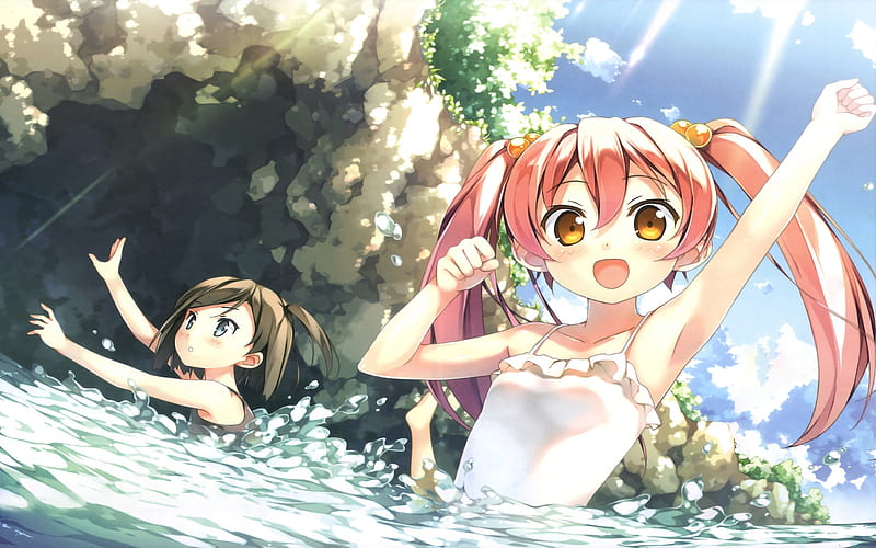 Swiming Lesson, swiming, anime, new, girls, 2011, wall, lesson, HD wallpaper