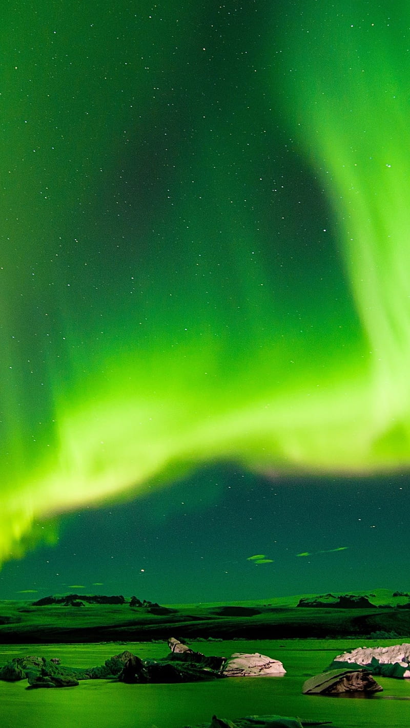Aurora light , northern lights, green, background, lockscreen, dark, HD phone wallpaper