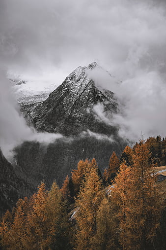 Mountain, peak, clouds, trees, nature, HD phone wallpaper | Peakpx