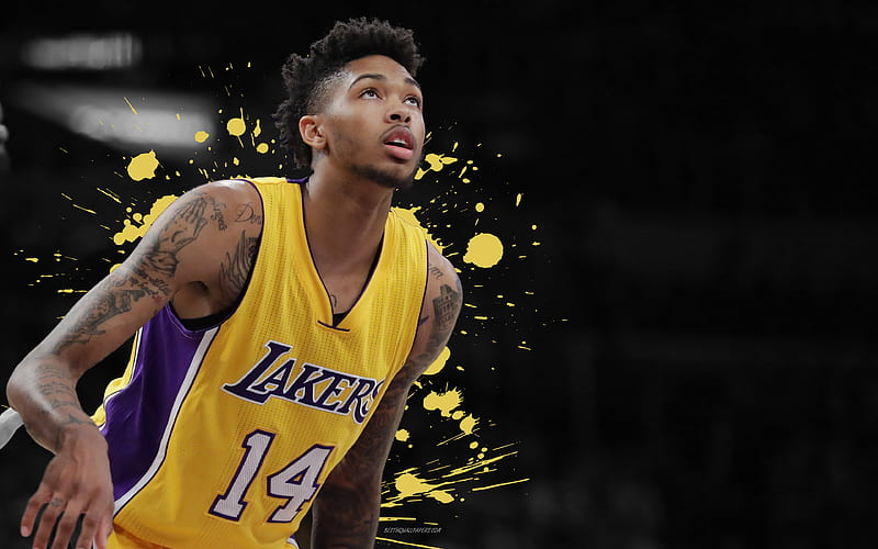 Brandon Ingram, American basketball player, Los Angeles Lakers, forward,  yellow-purple paint splashes, HD wallpaper