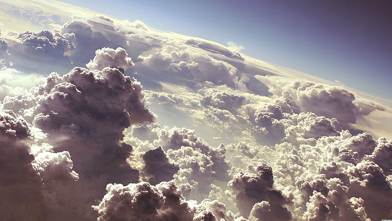 up above, big, fluffy, high, white, clouds, sky, blue, HD wallpaper