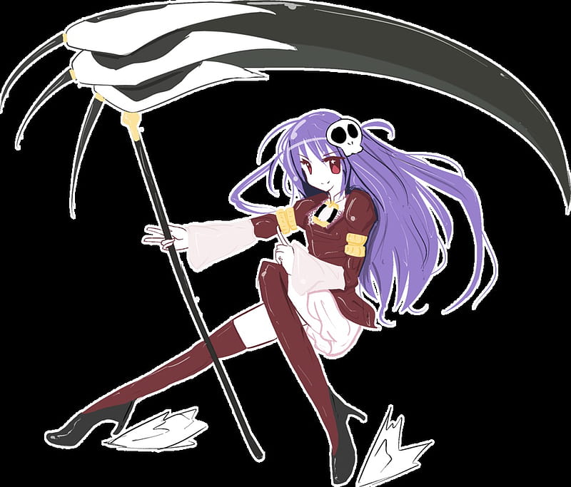 Anime Grim Reaper Girl, sythe, girl, anime, purple hair, sickle, HD wallpaper