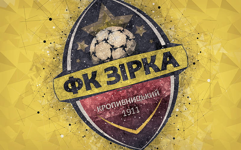 FC Zirka Kropyvnytskyi logo, geometric art, Ukrainian football club, yellow background, emblem, Ukrainian Premier League, Kropyvnytskyi, Ukraine, football, HD wallpaper
