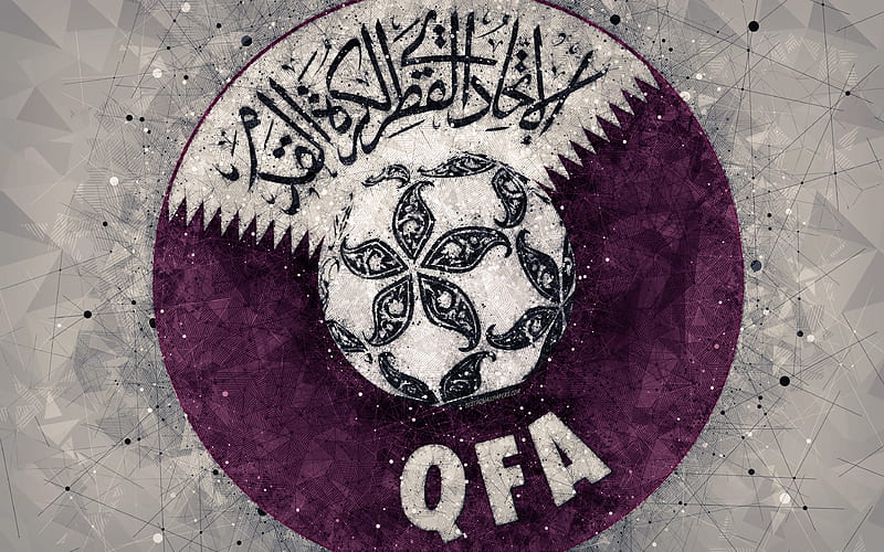 Qatar national football team geometric art, logo, gray abstract background, Asian Football Confederation, Asia, emblem, Qatar, football, AFC, grunge style, creative art, HD wallpaper