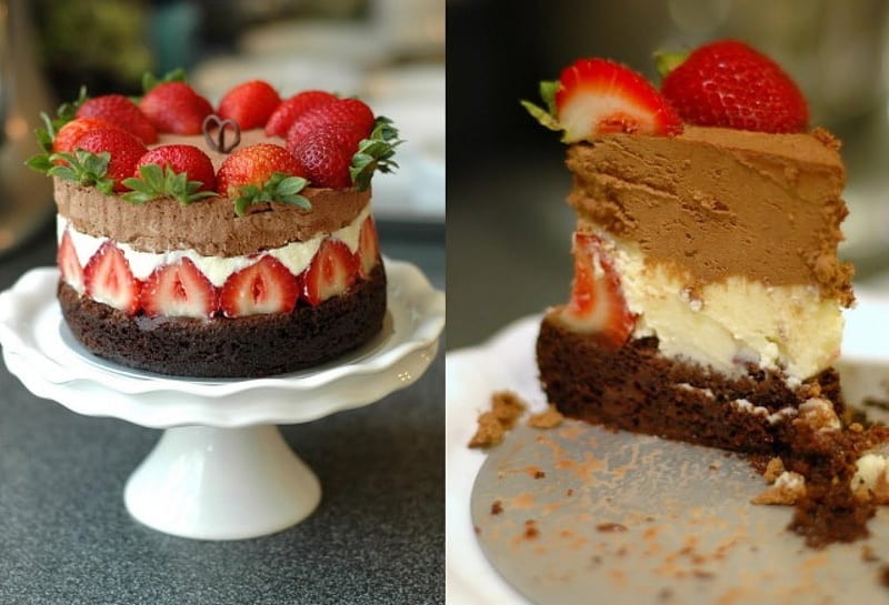 Autumn Birtay Cake, strawberries, chocolate mousse, cake, autumn birtay-cake, HD wallpaper