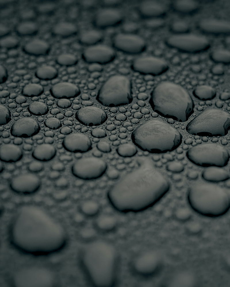 drops, water, macro, surface, gray, HD phone wallpaper