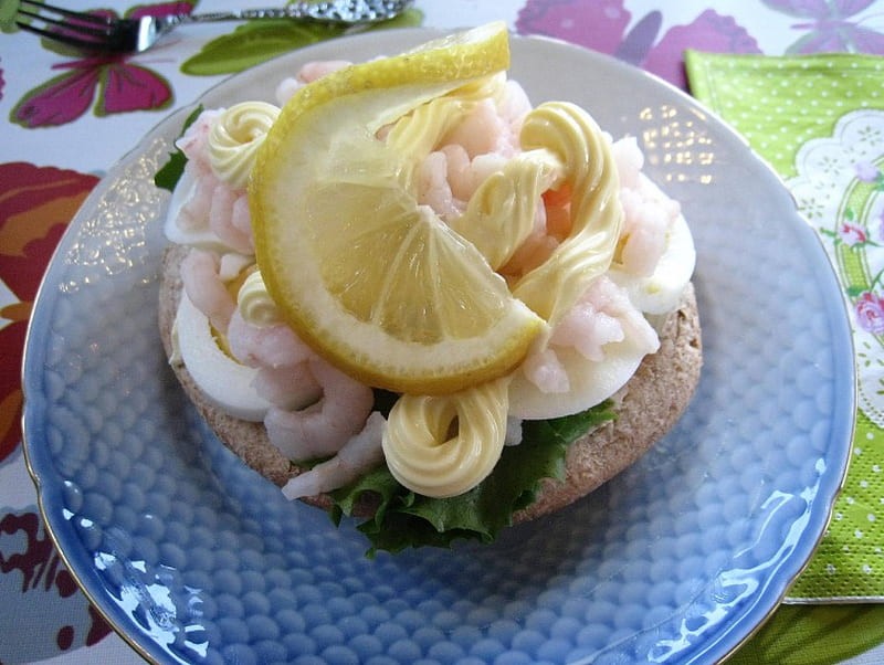 Prawn sandwich, egg, mayonnaise, bread, salad, lemon, shrimps, HD wallpaper