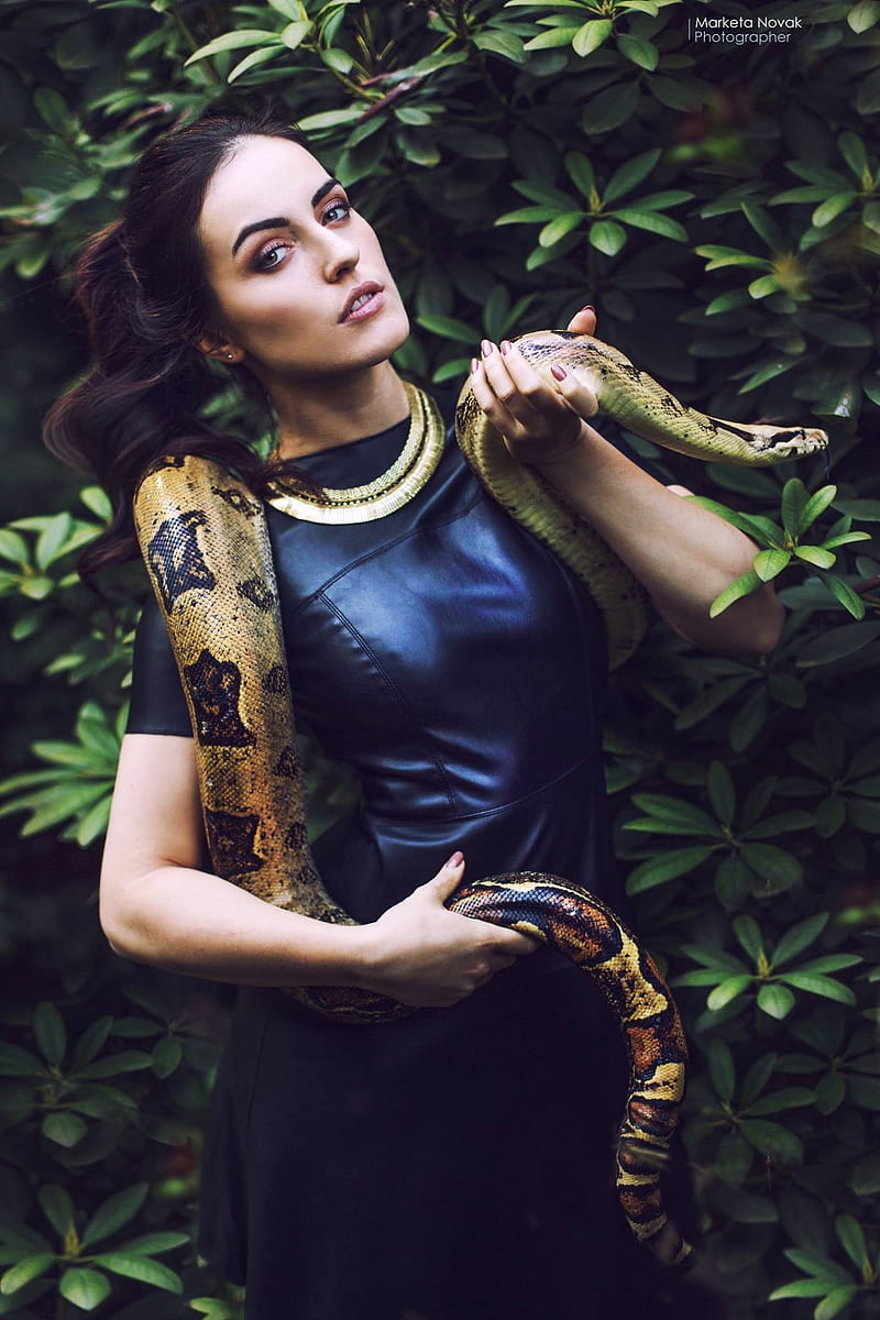 snake, fantasy girl, reptiles, women, Marketa Novak, , model, women outdoors, HD phone wallpaper