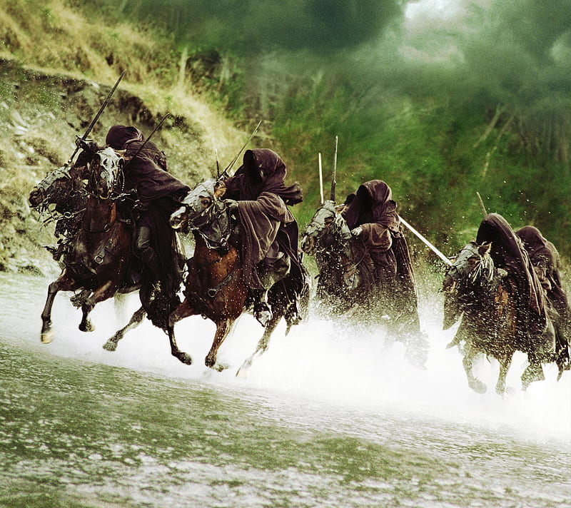 Lord of the Rings, art, fantasy, hobbit, horse, nature, river, guerra, HD wallpaper