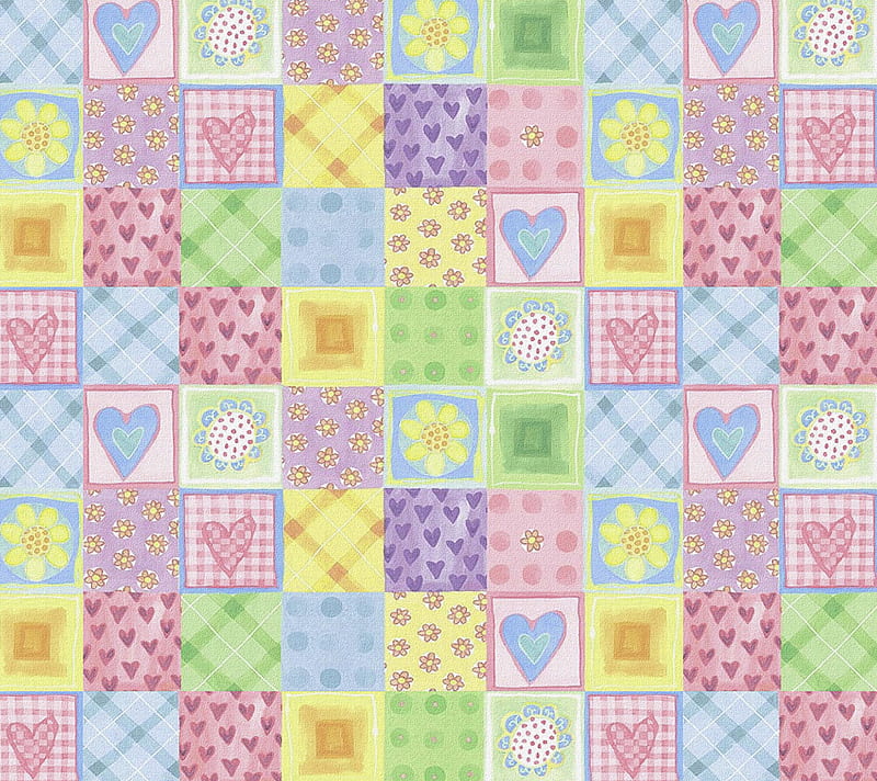 Cute Patchwork, colors, corazones, pastel, patch, patches, pattern, HD wallpaper
