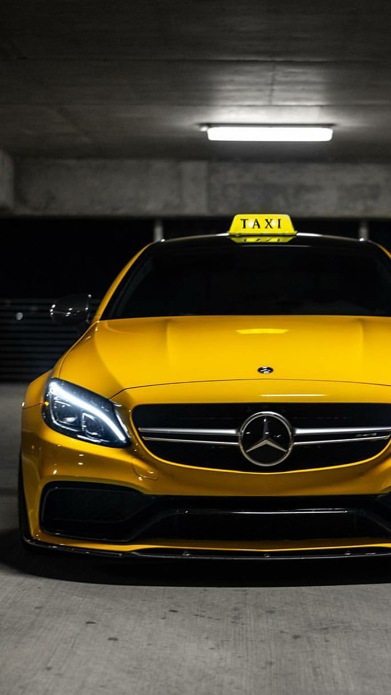 Yellow TAXI, mercedes, amg, c63, yellow, car, supercar sports, america, new, HD phone wallpaper