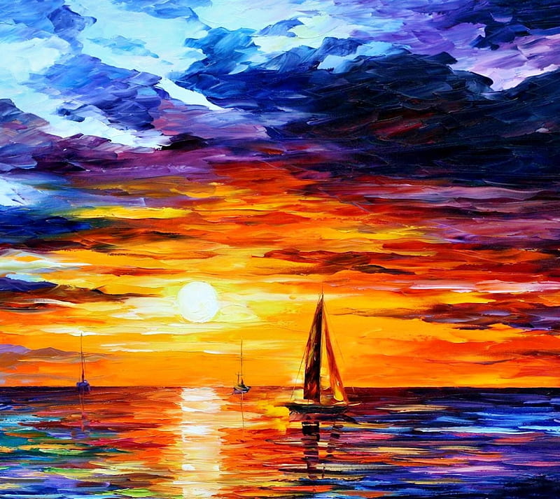 Painting Sunset, by thomas kinkade, HD wallpaper