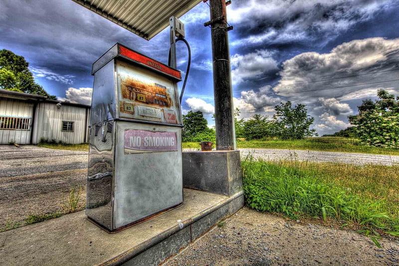 gas station, exxon, yesterday, vintage, business, HD wallpaper