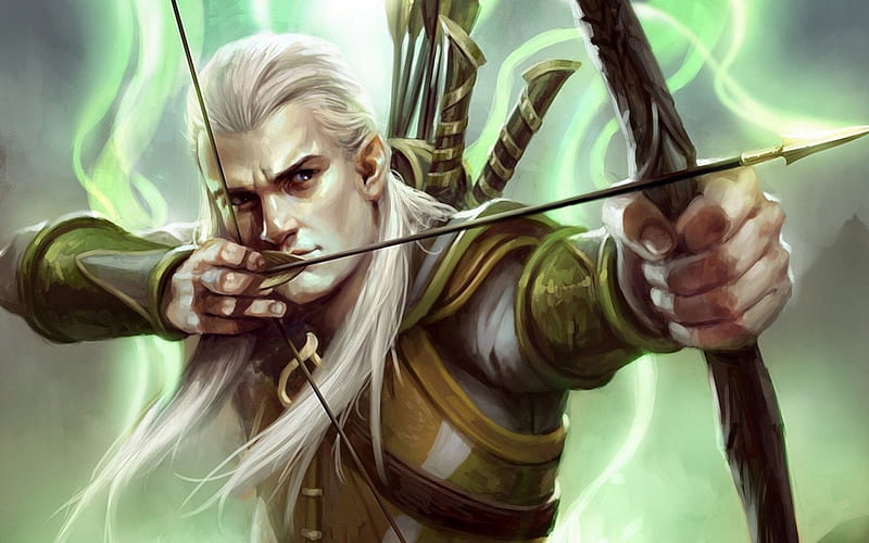 Legolas, Guardians of Middle-Earth, fighter, Lord of the Rings, elf, white hair, game, man, prince, arrow, armor, fantasy, archer, creature, HD wallpaper
