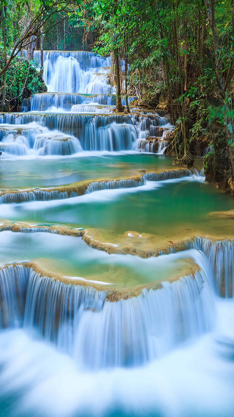 Kanchanaburi, waterfall, HD phone wallpaper