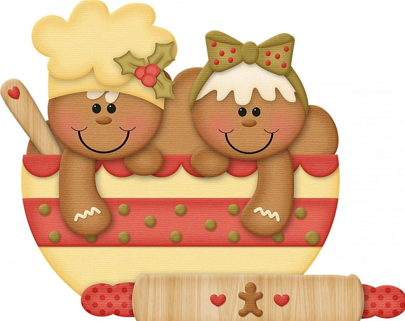 Gingerbread Babes, boy, babes, girl, rolling, ginger, bread, pin, bowl, HD wallpaper