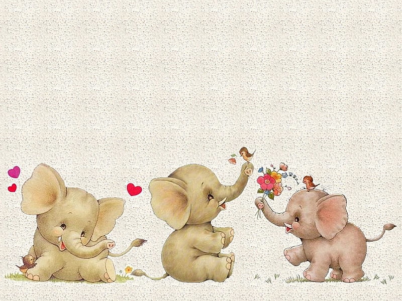 Cute elephants, flower, cute, elephant, sweet, HD wallpaper