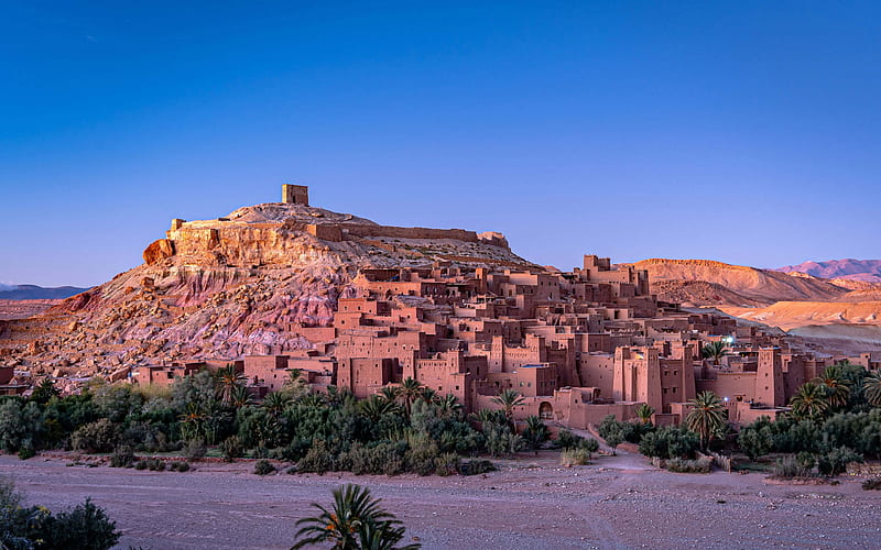 Ait Benhaddou, ksar, Sahara, Moroccan city, evening, sunset, Ait Benhaddou cityscape, Morocco, HD wallpaper