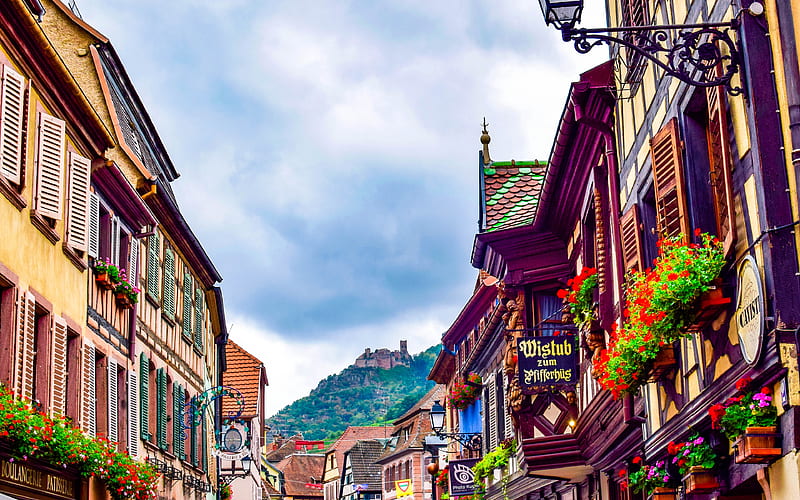France castle, mountains, summer, Alsace, Europe, HD wallpaper