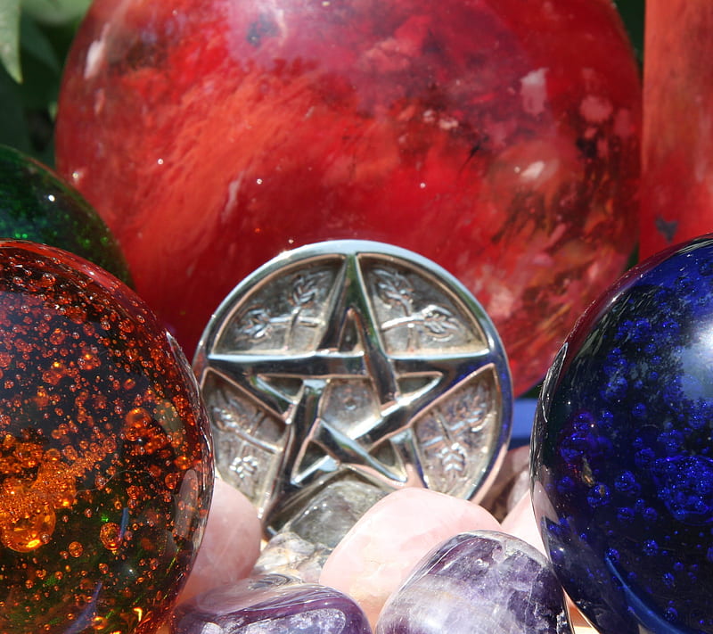 pent and crystals, pagan, pentagram, wicca, HD wallpaper
