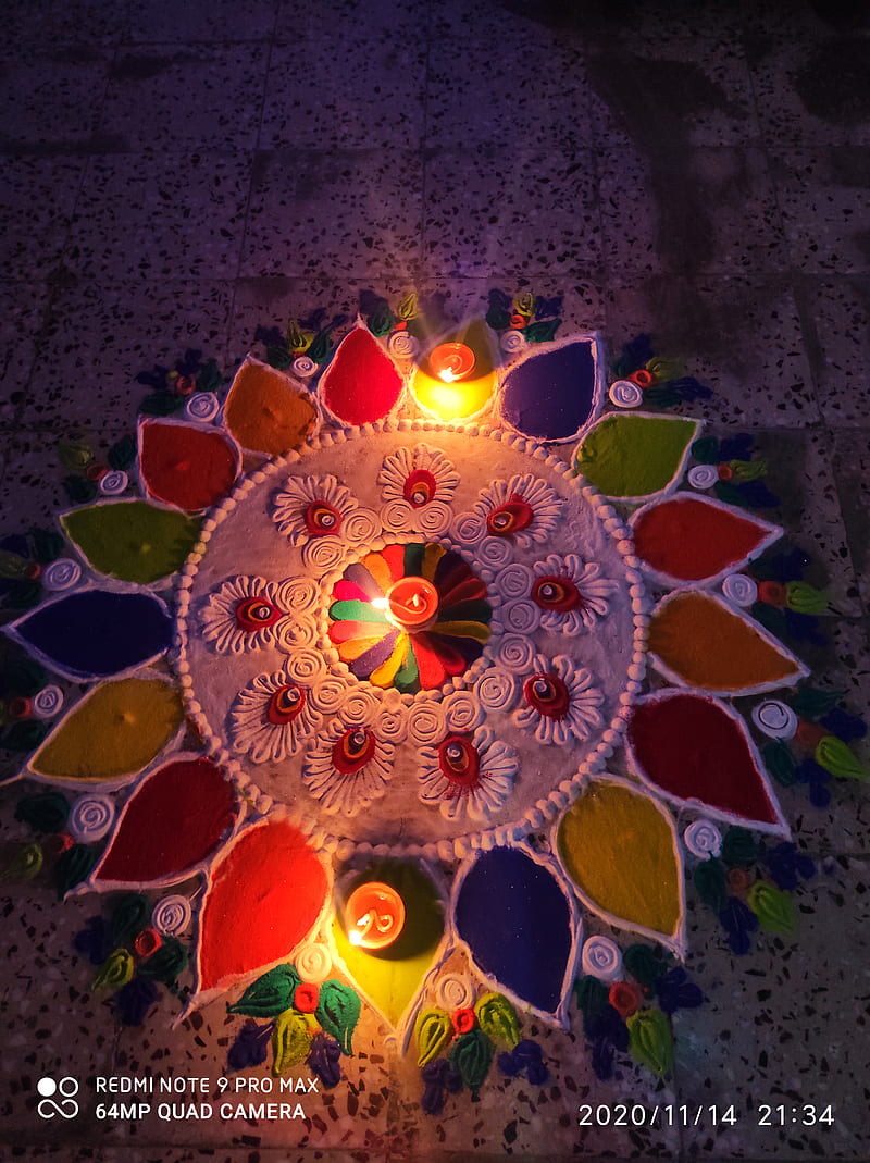 Rangoli, candle, diwali, light, HD phone wallpaper | Peakpx
