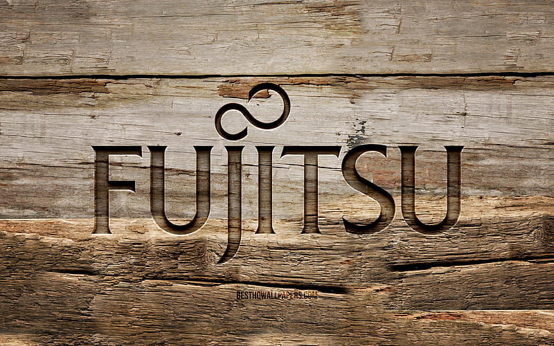 Fujitsu wooden logo, , wooden backgrounds, brands, Fujitsu logo, creative, wood carving, Fujitsu, HD wallpaper