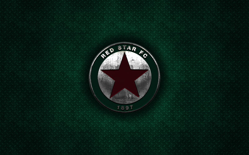 Red Star FC, French football club, green metal texture, metal logo, emblem, Paris, France, Ligue 2, creative art, football, HD wallpaper
