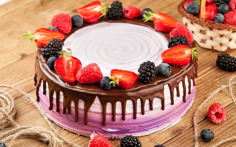 Cake, fruit, food, chocolate, valentine, pink, sweet, dessert, HD wallpaper
