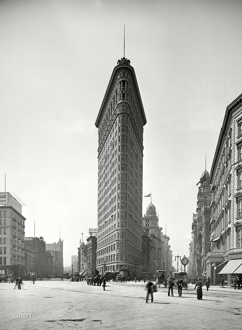 USA, Flatiron Building , New York City, Shorpy, monochrome, old , street, vintage, HD phone wallpaper