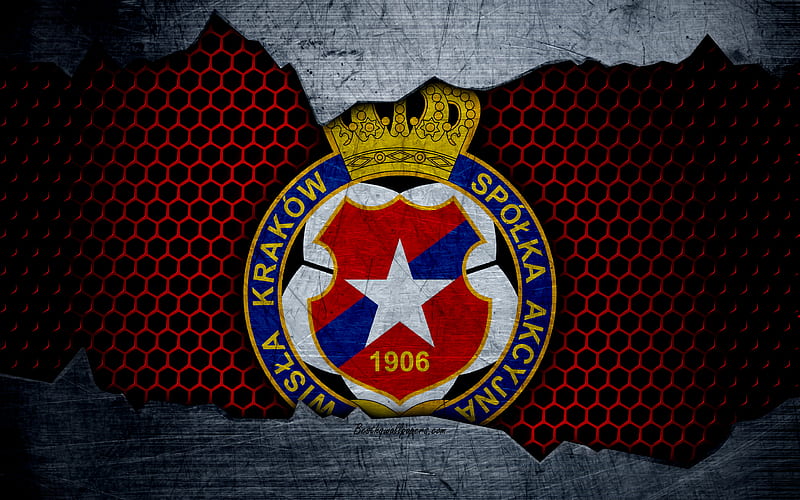 Wisla Krakow logo, Ekstraklasa, soccer, football club, Poland, grunge, art, metal texture, Wisla Krakow FC, HD wallpaper