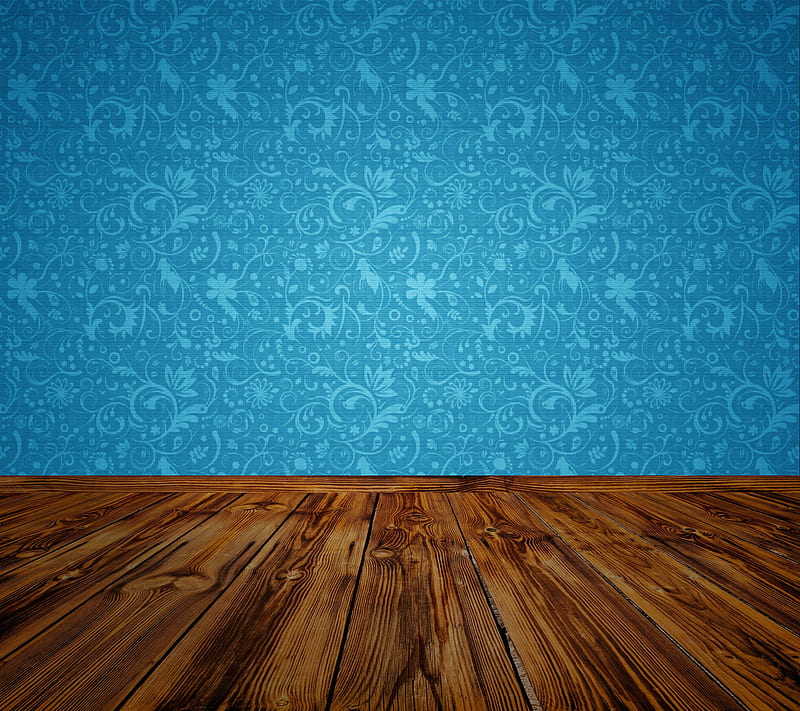 Blue Pattern Wall, floor, hardwood, room, wood, HD wallpaper