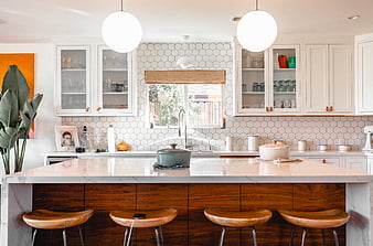 Four Gray Bar Stools in Front of Kitchen Countertop, HD wallpaper | Peakpx