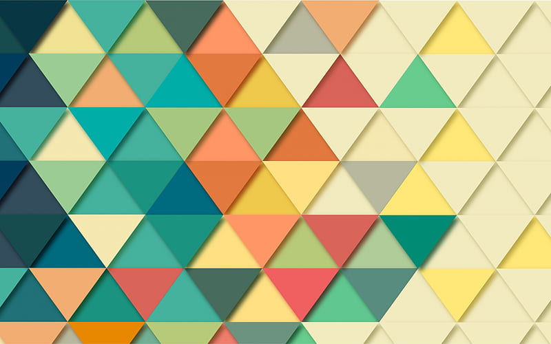 multicolored abstraction, triangles, geometric background, retro, multicolored triangles, HD wallpaper