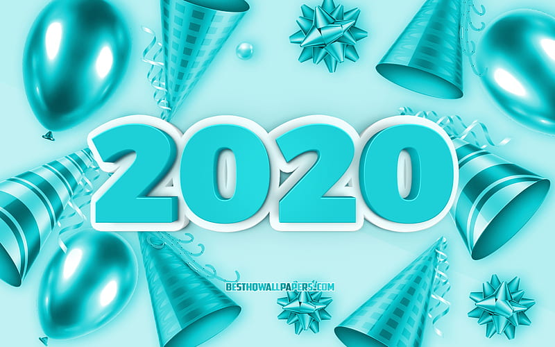 2020 New Year, Turquoise christmas background, 2020 Turquoise Background, Turquoise 3d 2020 background, Happy New Year 2020, creative art, 2020 concepts, HD wallpaper