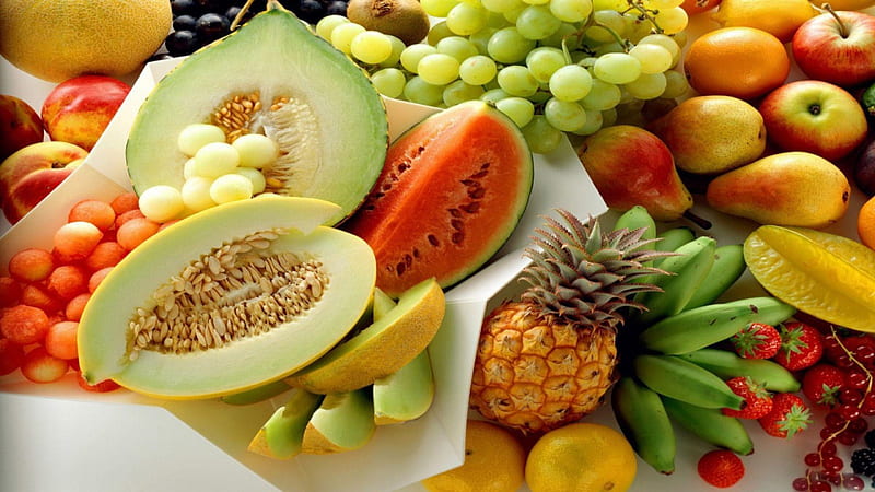 Fruits, raisin, cantaloupe, melon, ananas, HD wallpaper