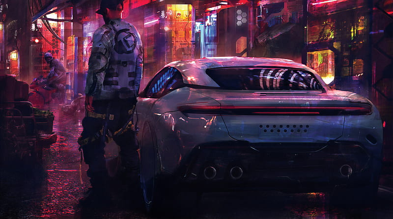 Cyberpunk Boy With Car, cyberpunk-2077, games, artstation, HD wallpaper