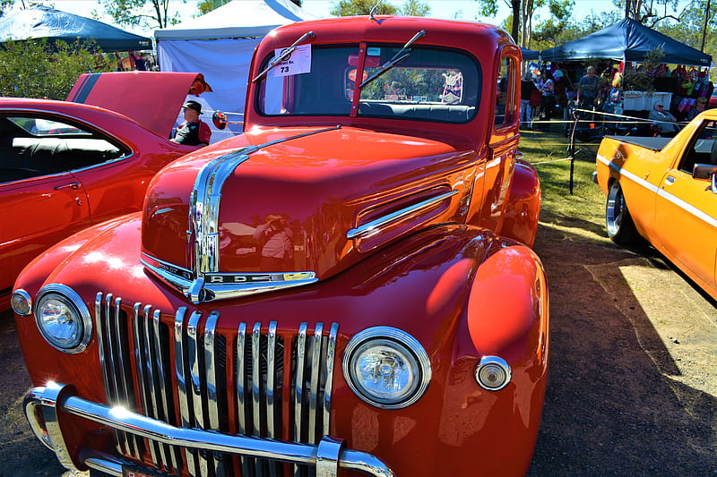 Car Show, red, graphy, shellandshilo, old, vintage truck, HD wallpaper